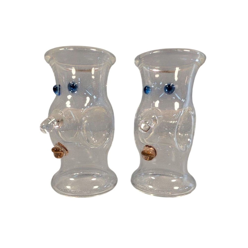 Karl Ittig Hand Blown Art Glass Face Shot Glasses Set of 2 Signed Whimsical